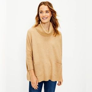 LOFT Pocket Poncho Cowl Neck Sweater in Camel size M